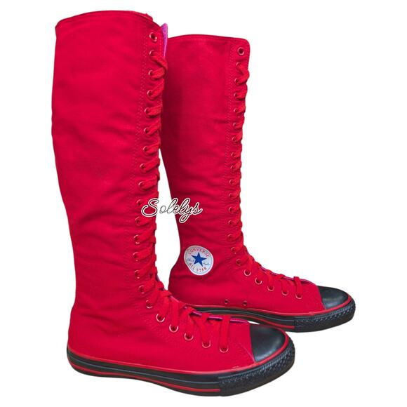Converse All Star 2012 Custom XXHI Red Black Pink Knee High Sneaker Boot Women 9 - Picture 3 of 11